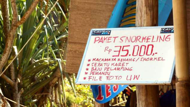 Harga sewa snorkeling di Pantai Nglambor